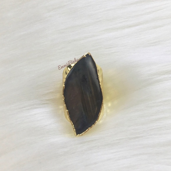 New Natural Labradorite Crystal Cocktail Ring / Water Drop Statement Ring - Picture 5 of 14